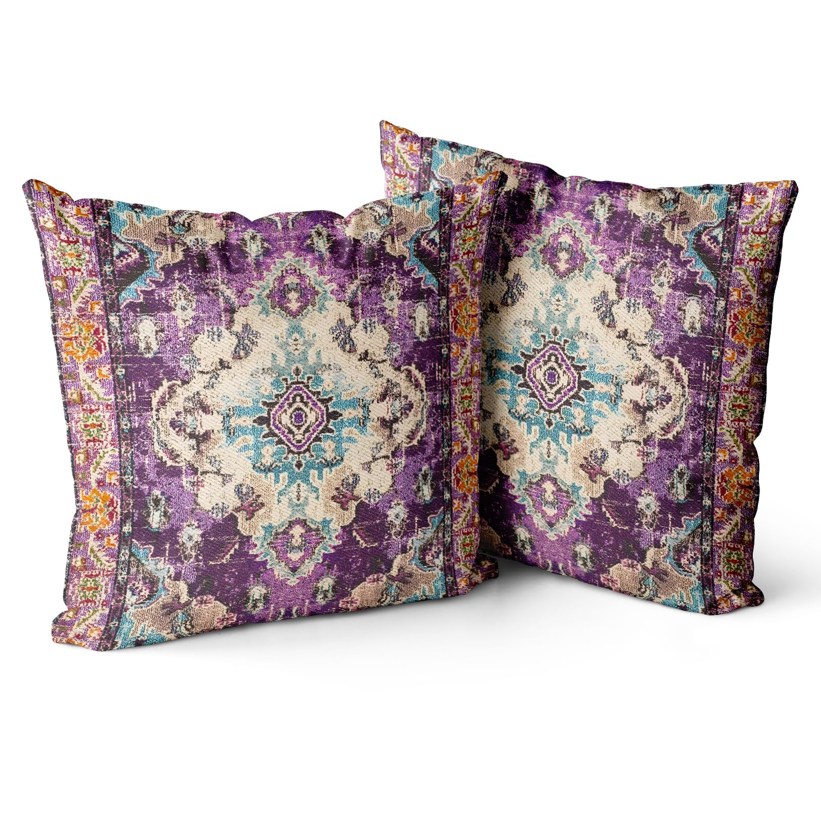 Photo 1 of Snycler Boho Throw Pillow Covers 18x18 inch Set of 2 Boho Rug Carpet Double Sided Pattern Cotton Soft Pillow Case Cushion Cover Pillowcase for Couch Sofa Bed Decorative (Purple)