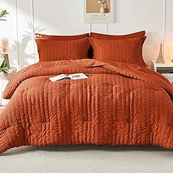 HYMOKEGE Burnt Orange Twin Comforter Set Seersucker