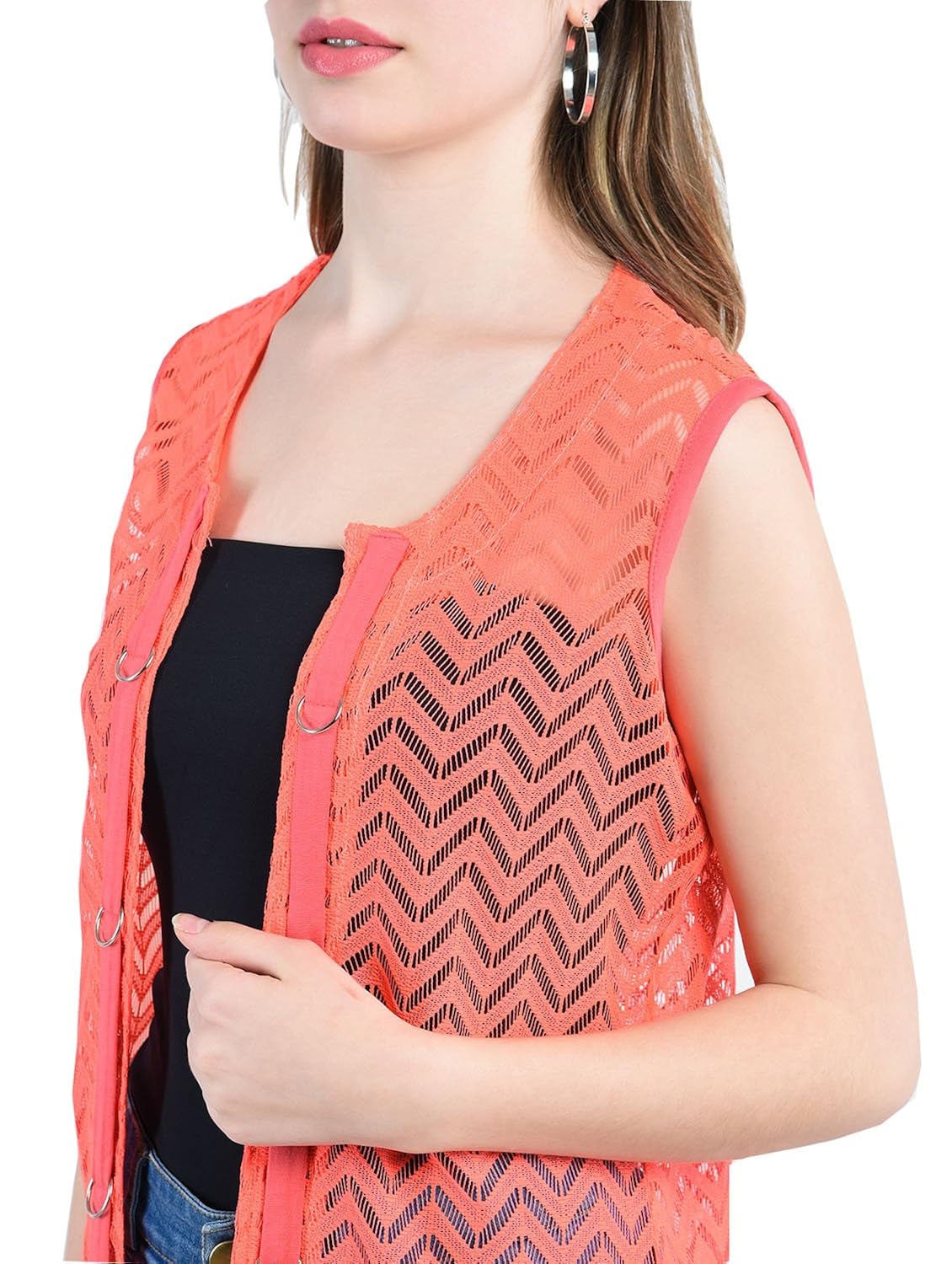 peptrends women's net shrug with ring details
