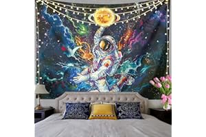 QCWN Trippy Astronaut Tapestry Blacklight Space Tapestry Posters For College Dorm,Cool Spaceman On Fantasy Universe Planets Galaxy Sky Tapestry Mens Guys Poster Tapestries For Bedroom Cool Room Decor.