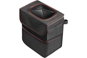 Simple Deluxe Car Trash Can With Lid, Storage Pockets, Leak-Proof Garbage Container, Adjustable Straps, Waterproof, Portable, Collapsible, 2 Gallon, Black