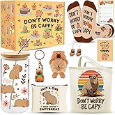 WOFIROY 10 Pieces Capybara Gifts for Women, Cute Capybara Stuff with 16 Oz Glass Cup Tote Bag Makeup Bag Socks Hairband Keychain Sticky Notes Earrings for Capybara Lover Birthday Christmas Gift