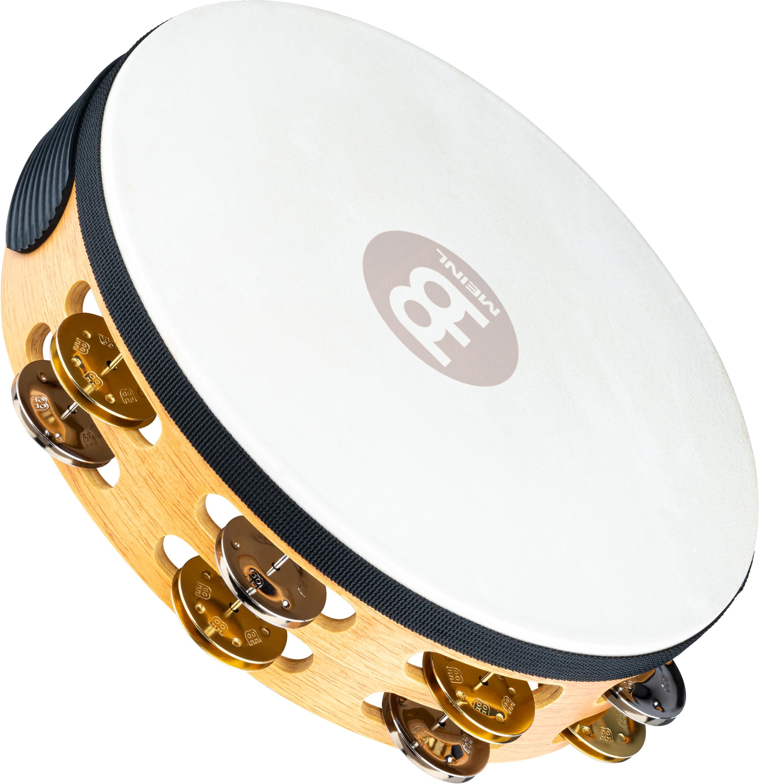 Meinl Percussion Traditional Headed Tambourine - With Goat Skin Head - 10-inch Diameter - Siam Oak / Steel and Brass, Natural (TAH2M-SNT)