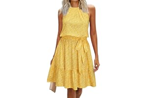 Newshows Women's 2024 Summer Dress Halter Casual Beach Vacation Outfits Hawaiian Dresses Ruffle Belted Sundress with Pockets