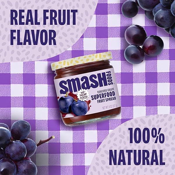 CHIA SMASH GRAPE JAM | LOW-CALORIE, NO SUGAR ADDED KETO JAM WITH UPCYCLED FRUIT & CHIA SEEDS | VEGAN, PALEO SUPERFOOD FRUIT SPREAD (1 JAR)
