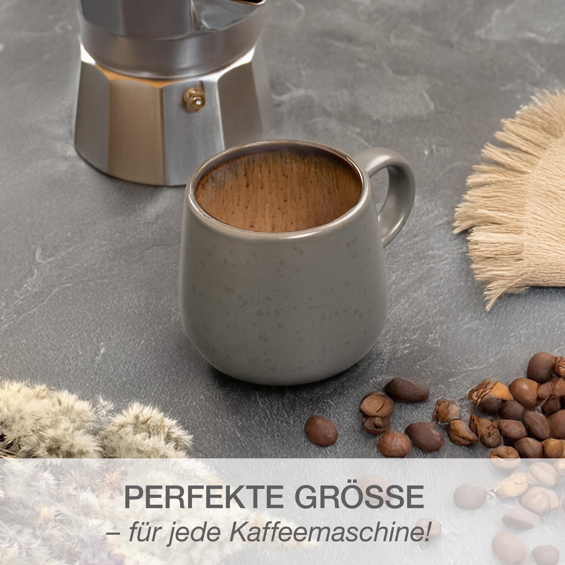 Moritz & Moritz SOLID 6er Tassen Set Grau/Beige - Kaffeebecher Set aus robustem Steinzeug - 400ml Volumen - Spülmaschinen- & mikrowellenfest - Perfekt für Kaffee, Tee & mehr 4
