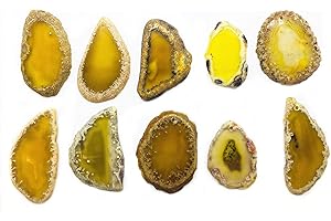 ShinyShaw 10 PCS Polished Agate Light Table Slices,Healing Crystals Geode Stones，Irregular Home Decoration Jewelry Making (Yellow)