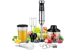 GDOR Hand Blender 1000W, 6-in-1 Immersion Blender Handheld with 20 Speed and Turbo Mode, With Dough Hooks, Egg Beaters, Whisk