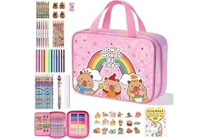 DREAMYCANDY 73PCS Capybara Washable Markers Set with Glitter Pencil Case,Art Supplies and Craft for Girls Ages 4-6-8,Kids Coloring Drawing Kit with Marker,Colored Pencil,Crayon,Gel Pen,Birthday Gift Toys for Girl