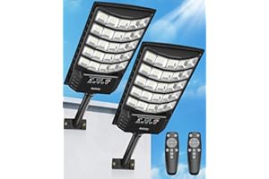 Gefolly Solar Street Lights Outdoor, 6500K Commercial Parking Lot Light Dusk to Dawn, IP68 Security Flood Lights with Motion Sensor Led Lamp for Warehouse, Road, Garden-2Pack