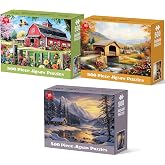 3 Pack 500 Piece Jigsaw Puzzles for Adults, Spring Fall Winter Puzzle Set | Nature Seasonal Scenery Puzzle for Teens Seniors, Glossy Sturdy Pieces, Challenging Family Game Night Gift, 20.5 x 15 in