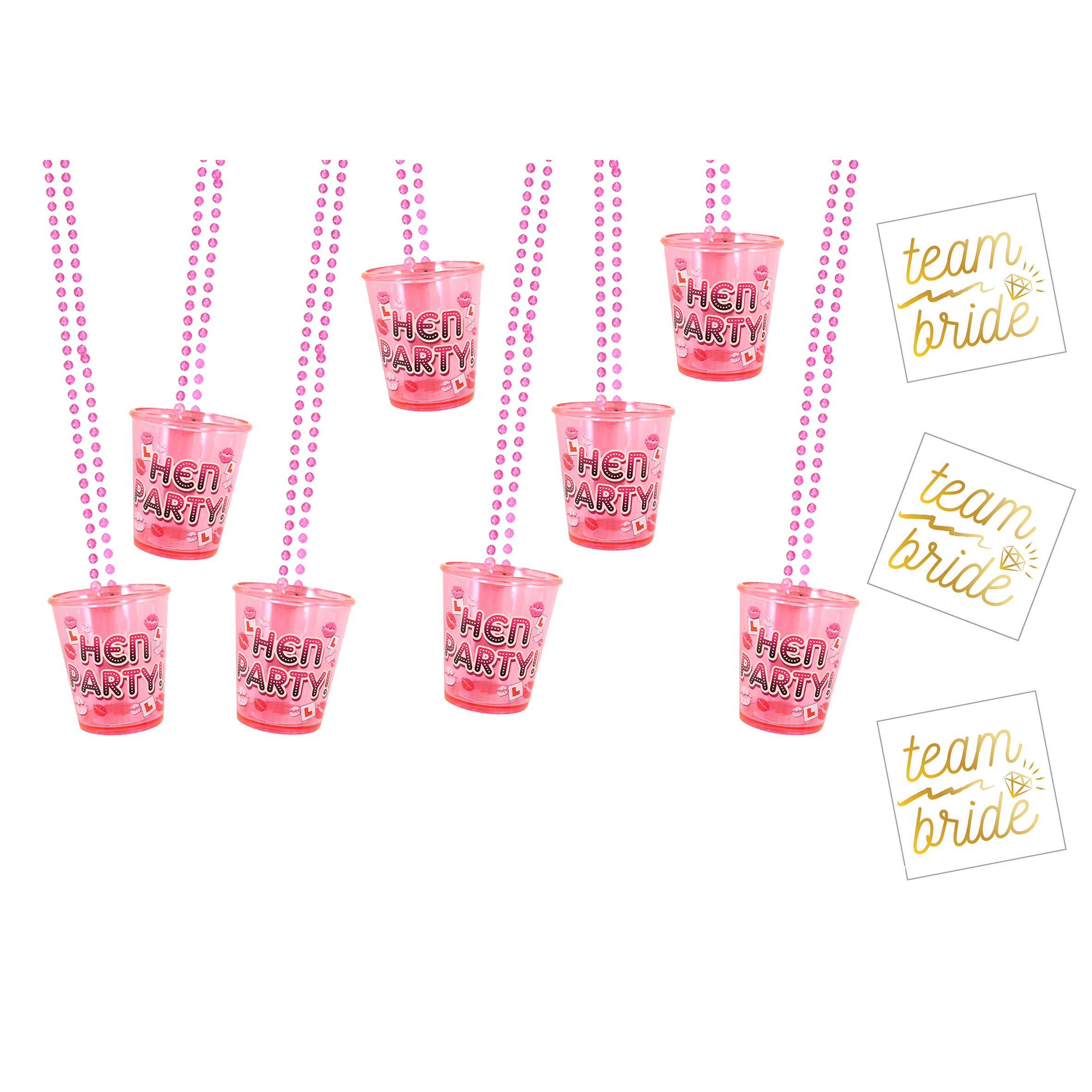 18 Hen Party Shot Glasses with Free 18 Team Bride Tattoos Hen Night Accessories, Hen Do Fun