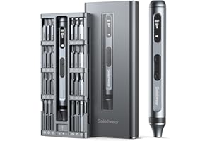 Mini Electric Screwdriver, 52 in 1 Electric Screwdriver Kit with 48 Magnetic Bits, Soleilwear Precision Screwdriver Cordless Repair Tool with Tweezers and Pry Bar (Grey)