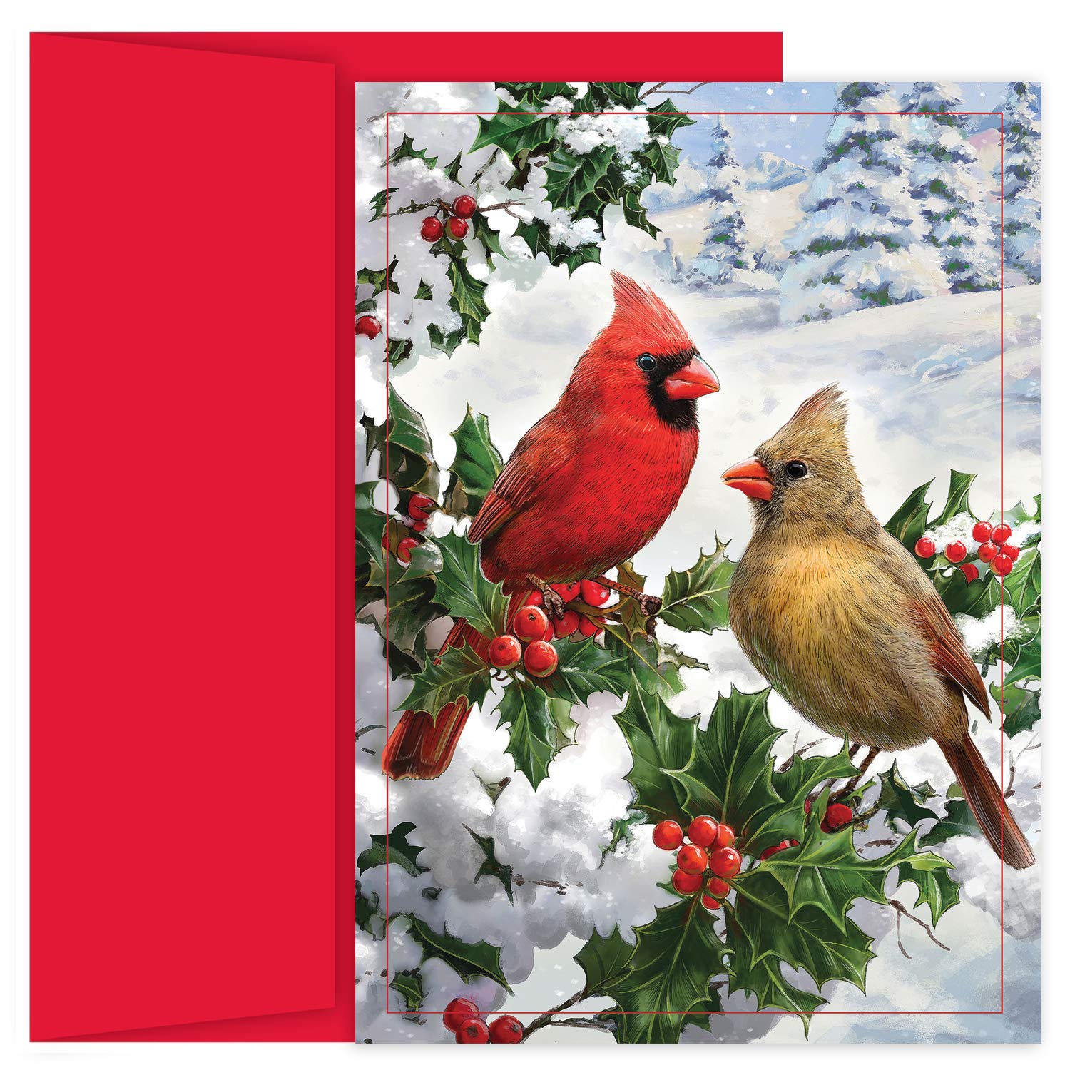 Masterpiece Studios Holiday Brights Collection 16-Count Boxed Christmas Cards with Envelopes, 7.8" x 5.6", Cardinal Couple (928500) — image 1