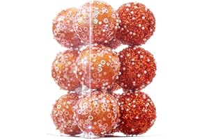 CHRISWISH Orange Christmas Ball Ornaments, Christmas Ball Decorations Shatterproof Plastic Hanging Pearl Balls for Holiday Party(70mm/2.76", 12ct)