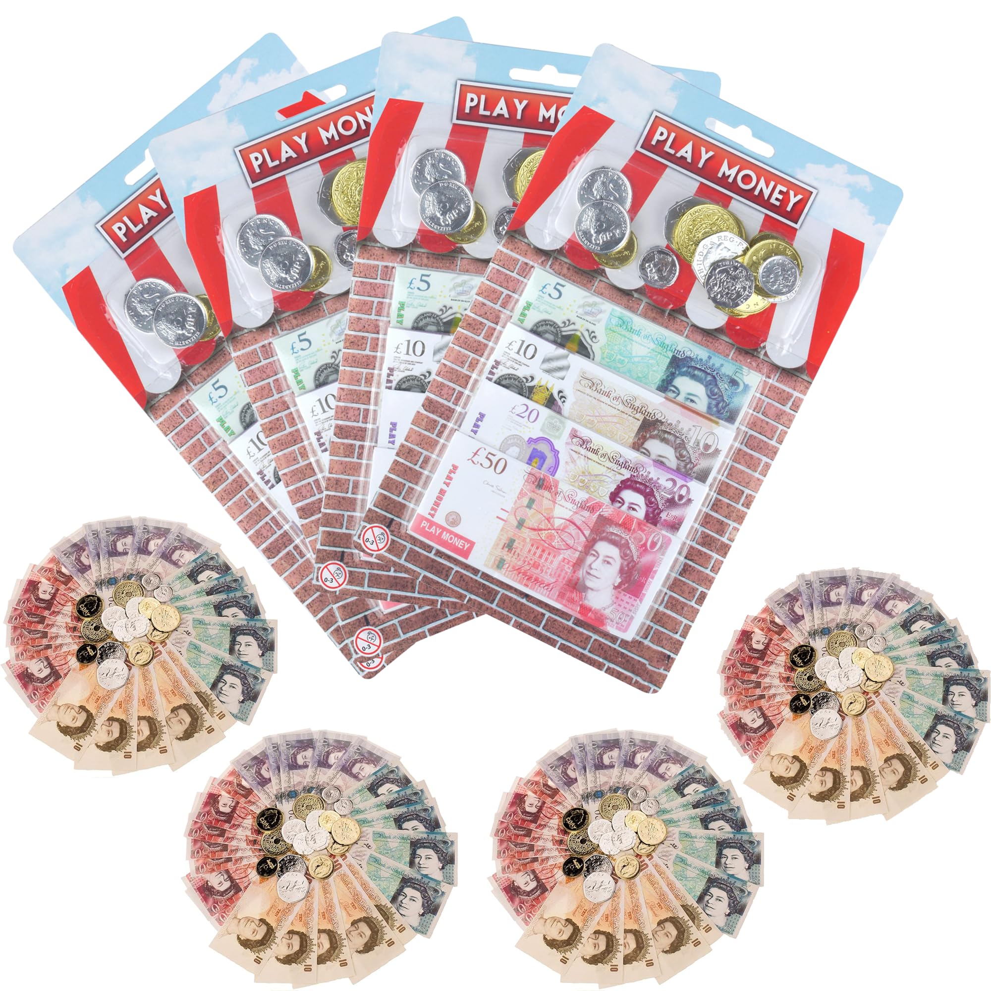 Sterling Pound Play Money Currency for Educational Learning - Bank and Shop Role Play - Literacy - Numeracy - Pretend Play Set - Fake Money Cash UK (4pk Play Money)