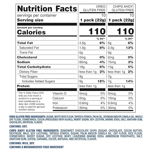 OREO CHOCOLATE SANDWICH COOKIES & CHIPS AHOY! CHOCOLATE CHIP COOKIES GLUTEN FREE COOKIES VARIETY PACK, 20 SNACK PACKS