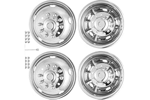 CXRCY 19.5" Wheel Simulators, 304 Polished Stainless Steel Simulator Kit, 2 Front and 2 Rear Wheel Covers, 10 Lug 5 Hand Hole, with Bolt Kit Fit for 2005-2021 Ford F450/F550(19.5IN)