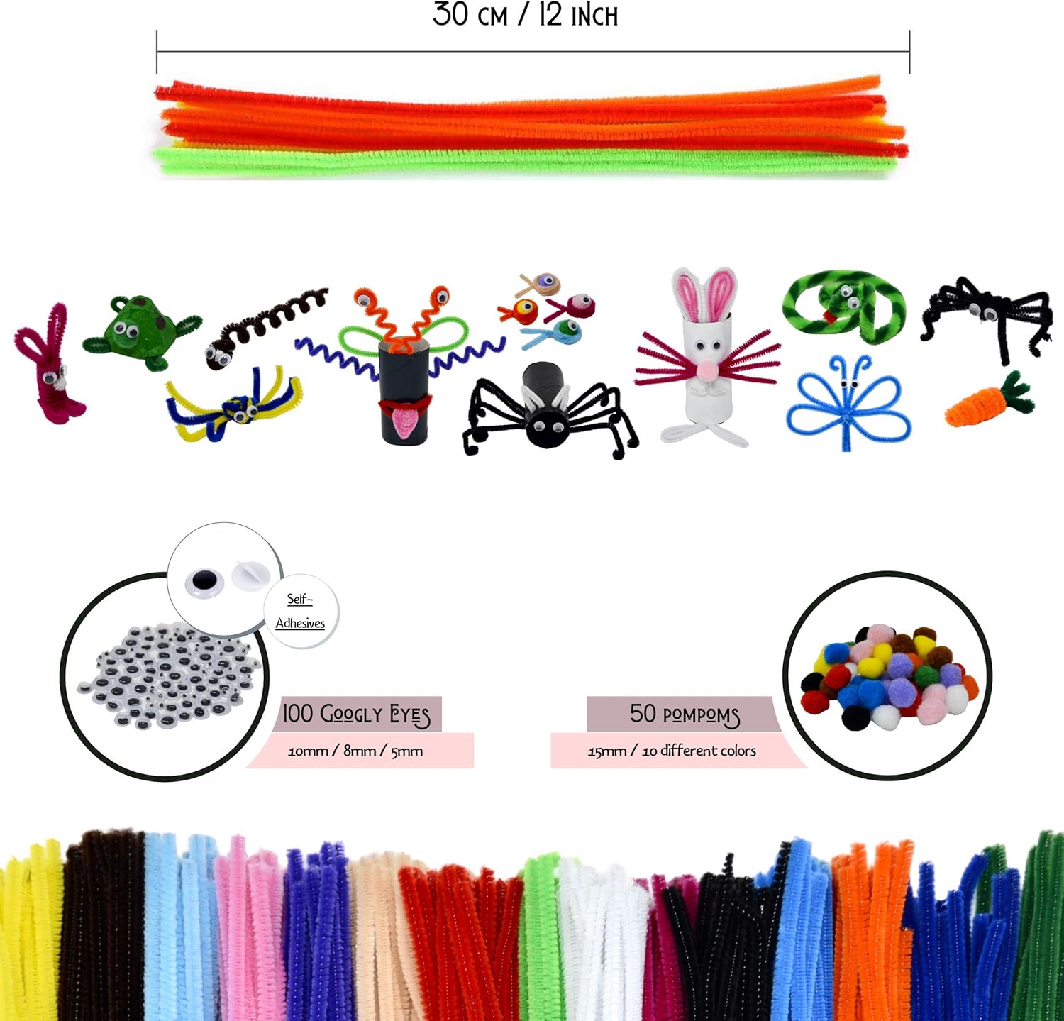 Chenille Stems Set with 300 pcs Pipe Cleaners Fun DIY Art Projects and