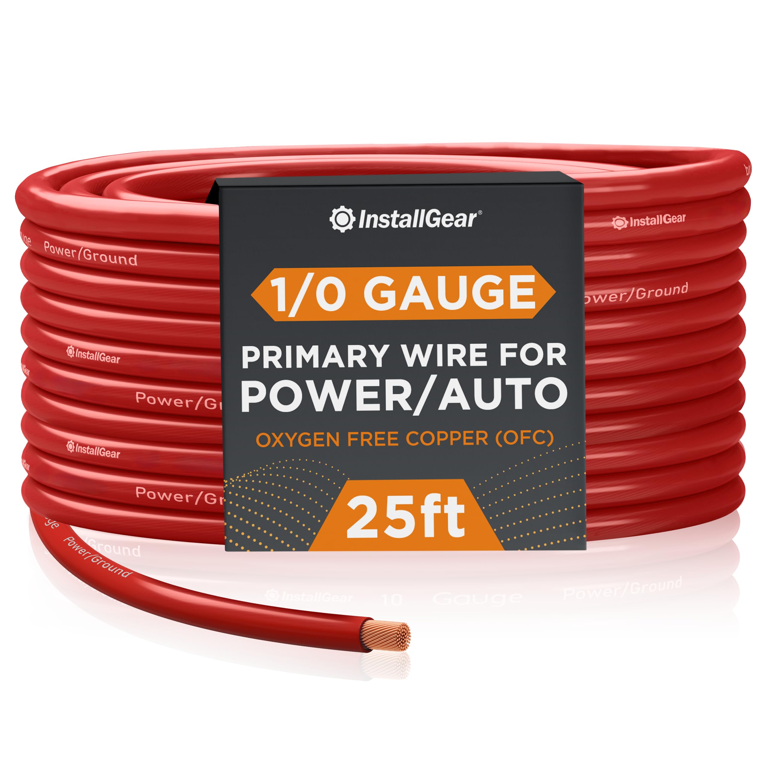 InstallGear 1/0 Gauge AWG OFC Pure Copper Power Ground Wire Cable (25ft