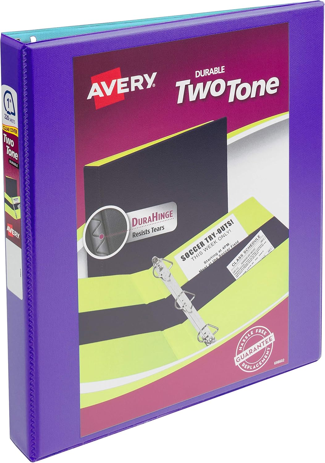 Avery Two-Tone Durable View Binder, 1" Slant Rings, 220-Sheet Capacity, Fuchsia/Green (17196) : Office Products