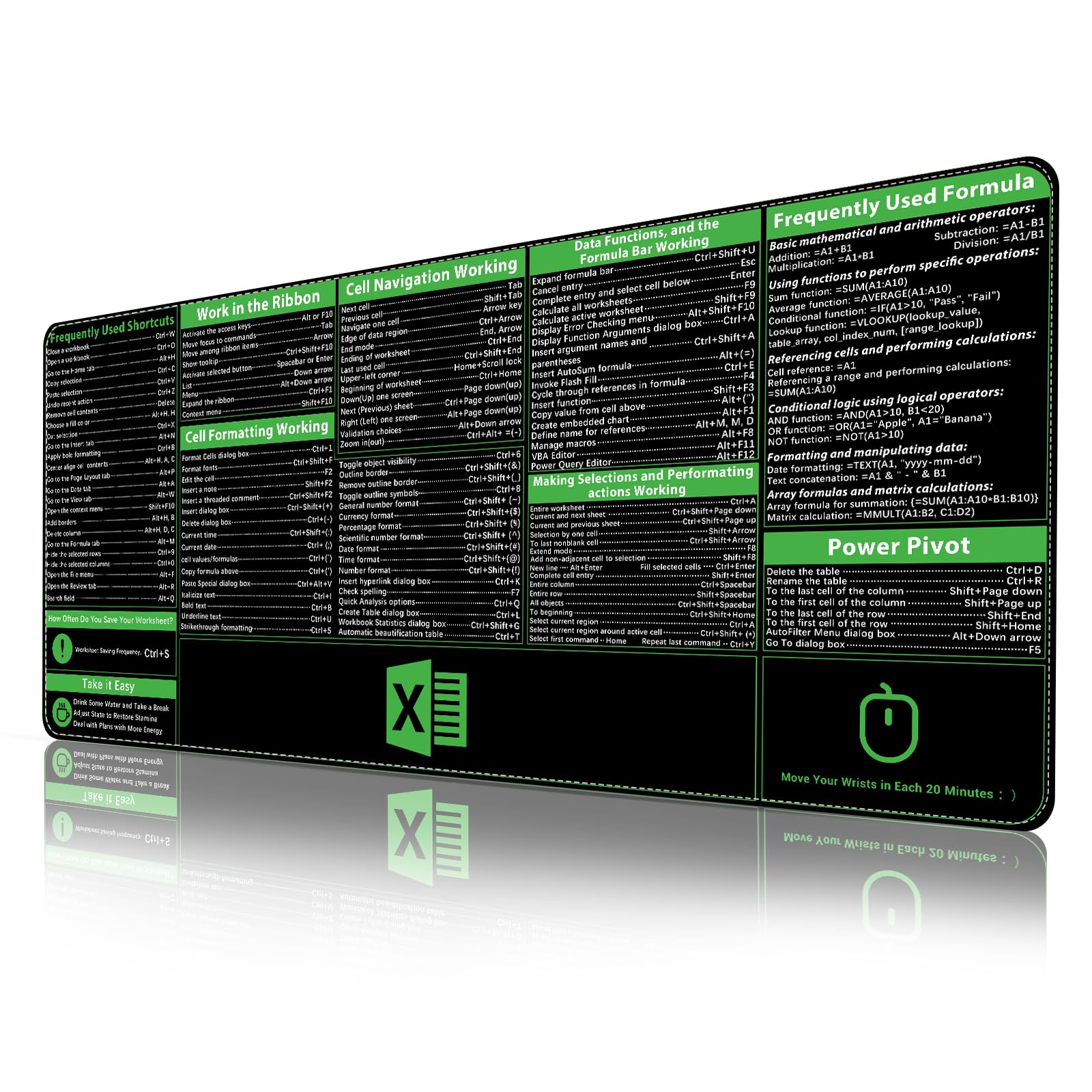 Photo 1 of ProbTis Excel Cheat Sheet Desk Pad, Upgraded Pro Version, Excel Shortcuts Mousepad Stitched Edges, Non-Slip Base Keyboard Mats, XXL Giant Mouse Pads for Desk, 35.4”x15.7”, Back to School