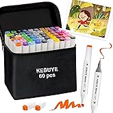 Alcohol Markers Sets Dual Tips - 60 Colors Permanent Marker Pens Fine Broad Chisel Tip for Coloring Drawing Paint - Best Art 