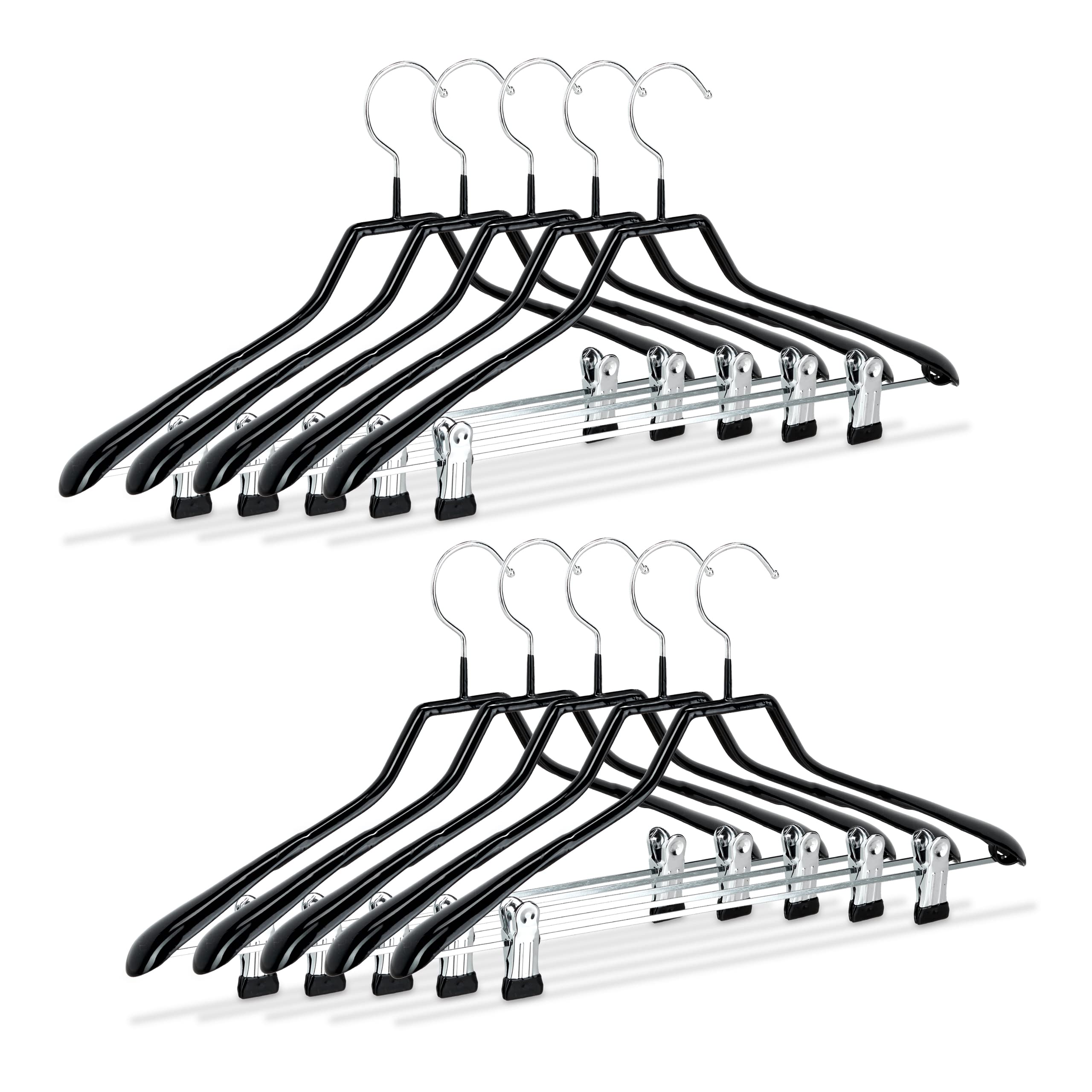 Relaxdays Clothes, Set of 10, Coat Hangers for Dresses, Rubbered Metal, Non-Slip, Compact, 42 cm, Black, Iron, 42 x 22.5 x 3 cm