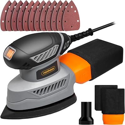 VonHaus Detail Sander 130W Electric Wood Sander Dust Collector 12 Sandpaper