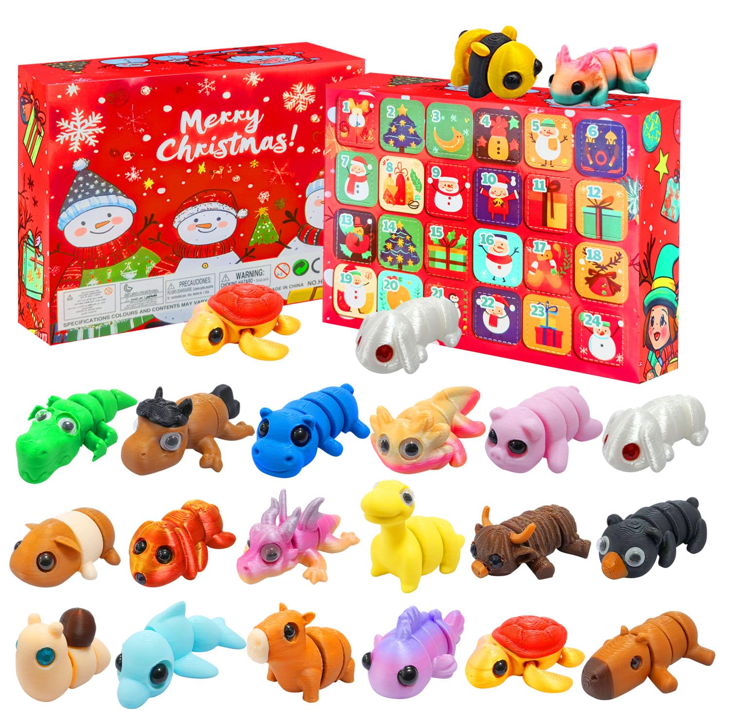 Photo 1 of 2024 Christmas Advent Calendar with Mini 3D Print Animals Set Toys Inside Great for Kids Girls Boys Adults Christmas Stocking Stuffers Christmas Party Favors Gifts