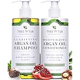 Tree To Tub Sulfate Free Shampoo and Conditioner Set for Oily Hair, Frizz, Sensitive Scalp - Hydrating Argan Oil Shampoo and Conditioner for Women & Men w/Organic Coconut Oil, All Natural Peppermint