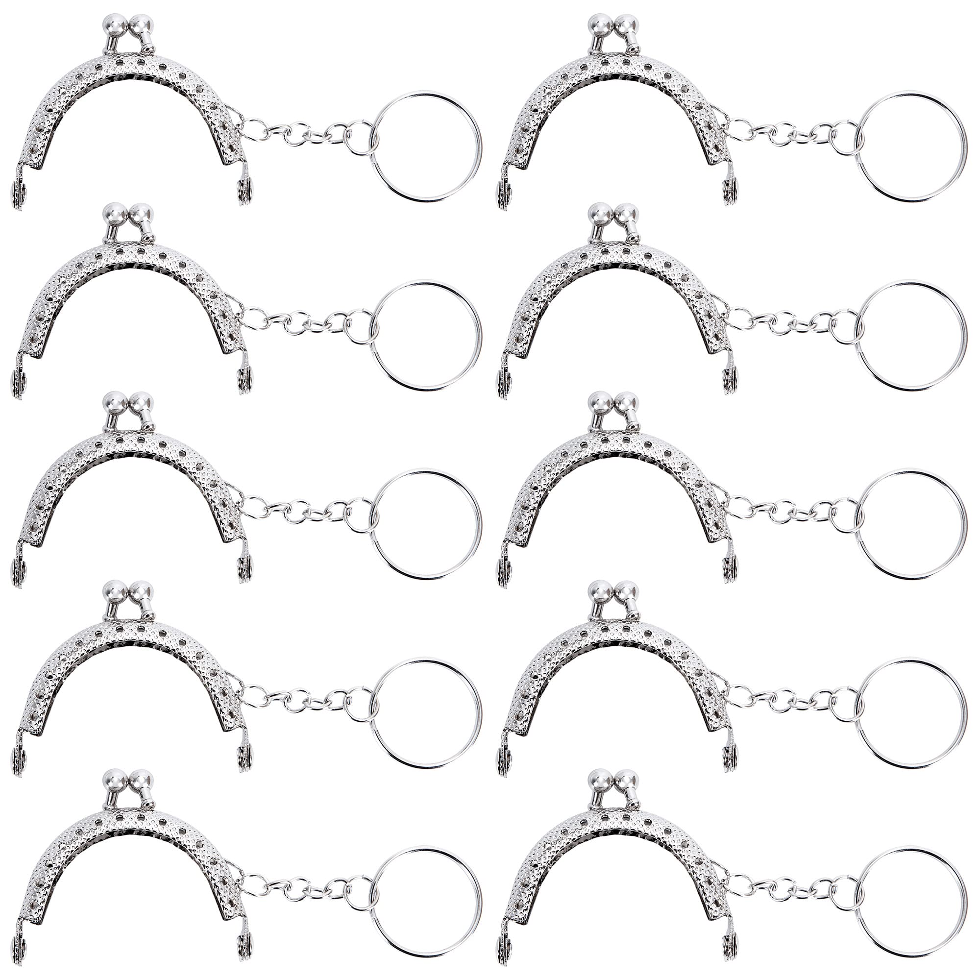 Kiss Clasp Lock Retro Metal Purse Frames 5cm Semicircular Embossed Coin Bag Frame with Key Ring for Purse Making DIY Sewing Craft Projects 10 Pieces (Silver)