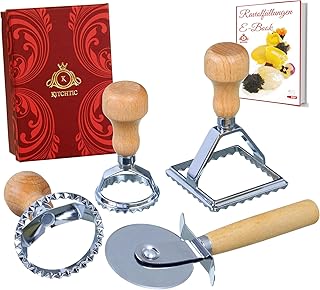KITCHTIC® Premium Ravioli Ausstecher Set [6 Teilig] – Das perfekte Ravioli Former Set um einfach Teigtaschen, Maultaschen u.v.m selber Machen, Dank Bester Qualität, inkl Teigrädchen, Geschenkbox