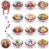 Henoyso Rose Scented Catholic Rosaries Necklaces Wooden Beads Rosary Necklace Religious Rosary Jesus Cross Catholic Schools Week Gifts Holy Rosaries in Bulk with Boxes for Prayer