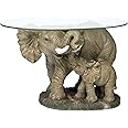 Design Toscano Elephant's Majesty Glass-Topped Coffee and Cocktail Table, 30 Inches Wide, 18 Inches Deep, 18 Inches High, Full Color Finish