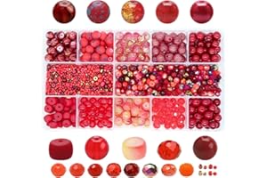 Keip Taoun Radiant Red Charm Bracelet Necklace Kit - Red Glass Beads Making Set | 1000pcs Assorted Beads, 10 Different 8mm Glass Beads, 200pcs 6mm Bicone Crystals