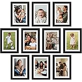 upsimples 5x7 Picture Frame Set of 10, Display Pictures 4x6 with Mat or 5x7 Without, Multi Photo Frames Collage for Wall or Tabletop Display, Black