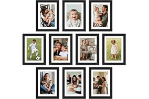upsimples 5x7 Picture Frame Set of 10, Display Pictures 4x6 with Mat or 5x7 Without, Multi Photo Frames Collage for Wall or Tabletop Display, Black