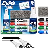 EXPO Dry Erase Markers Kit, Chisel Tip, Assorted Colors, Eraser, Spray Cleaner, 6 Count - Whiteboard, Calendar, Office Essentials, School, Classroom, Teacher Supplies