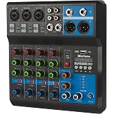 Mini audio DJ mixer Sound Board Console System,5 Channel 48V Phantom Power with Bluetooth USB MP3 Stereo live DJ Studio Streaming for professional recording party KTV stage