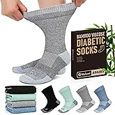 NOLUNT Diabetic Socks for Men,4 Pairs Crew Diabetic Neuropathy Socks for Men Size 9-11/10-13/13-15.