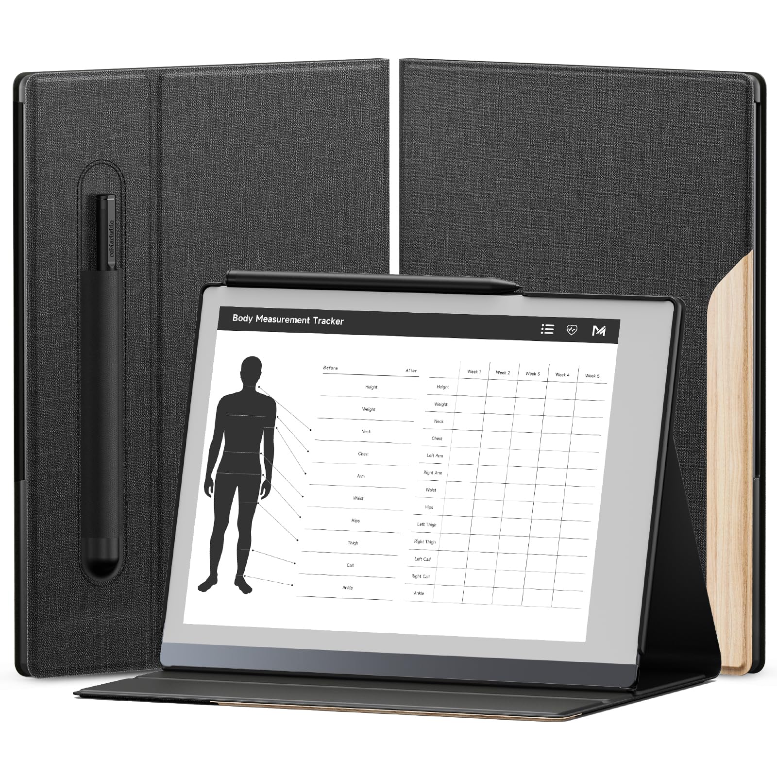 OLAIKE Book Folio Case for Remarkable 2 Paper Tablet 10.3" 2020 Released, Premuin Fabric Smart Cover with Pen Pocket, Stable Folding Stand Design (Not for Remarkable 1),Black & Light Cork