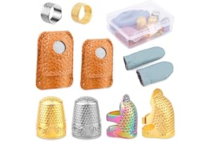 MAYBOOS 10pcs Hand-Working Sewing Thimble, Metal Finger Shield Ring, Leather Coin Finger Protectors, Sewing Thimble Rings Cap Metal Shield for Knitting Quilting DIY Craft Tools