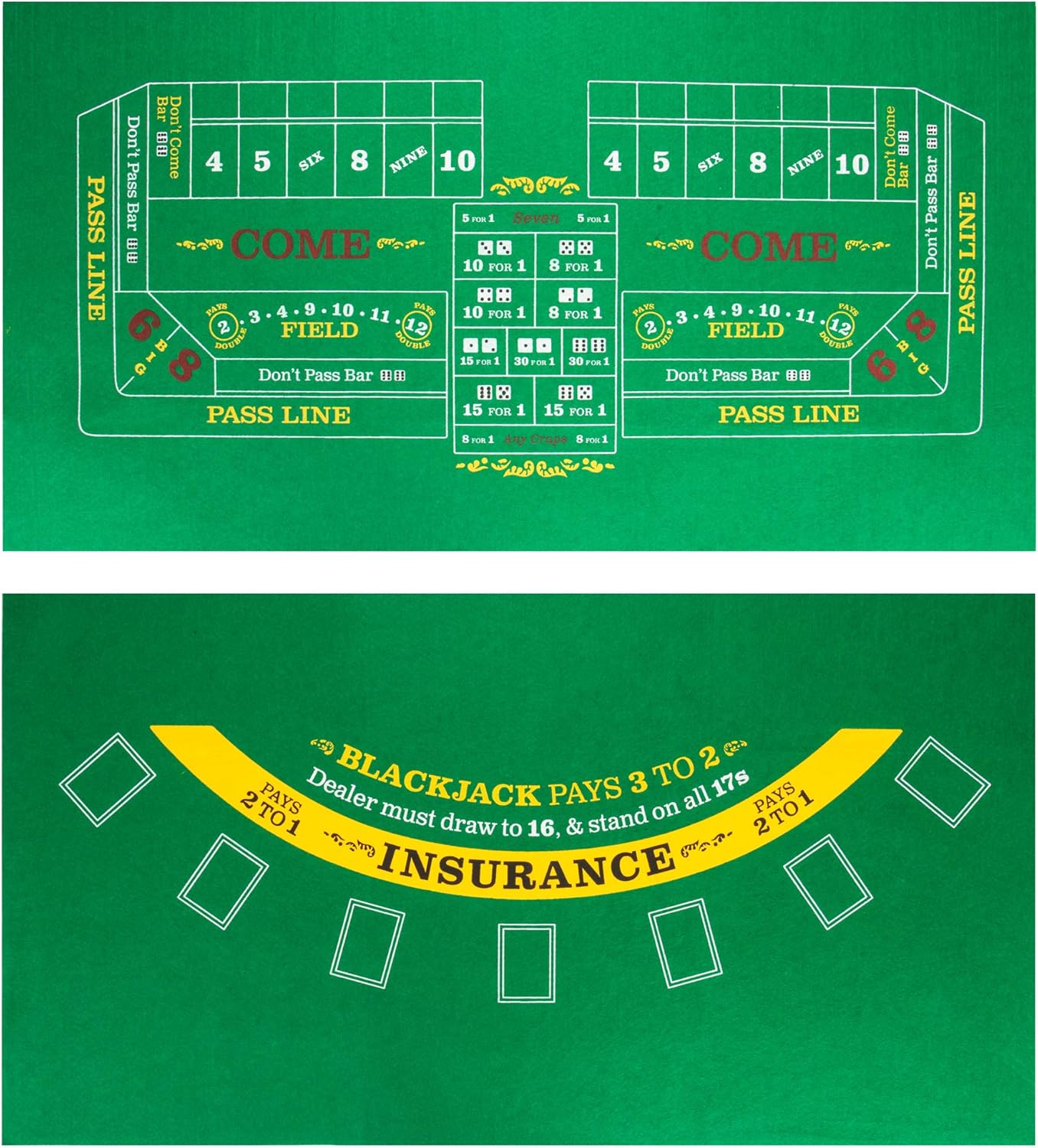 Brybelly DoubleSided Craps Table & Blackjack Casino Felt Convenient