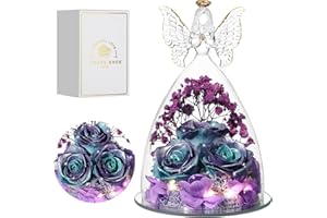 Tiaronics Mothers Day Mom Gifts for Women Preserved Flowers in Glass Angel Forever Flowers Gifts Eternal Roses Gifts for Grandma, GlitterBluePurple