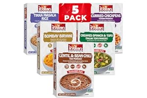Truly Indian 5-Pack Vegan Meal Bundle | Dal Makhani, Palak Tofu Paneer, Bombay Biryani Rice, Tikka Masala Rice, Curried Chickpeas | Traditional Indian Food | Ready to Eat in 90 Seconds | Made in India