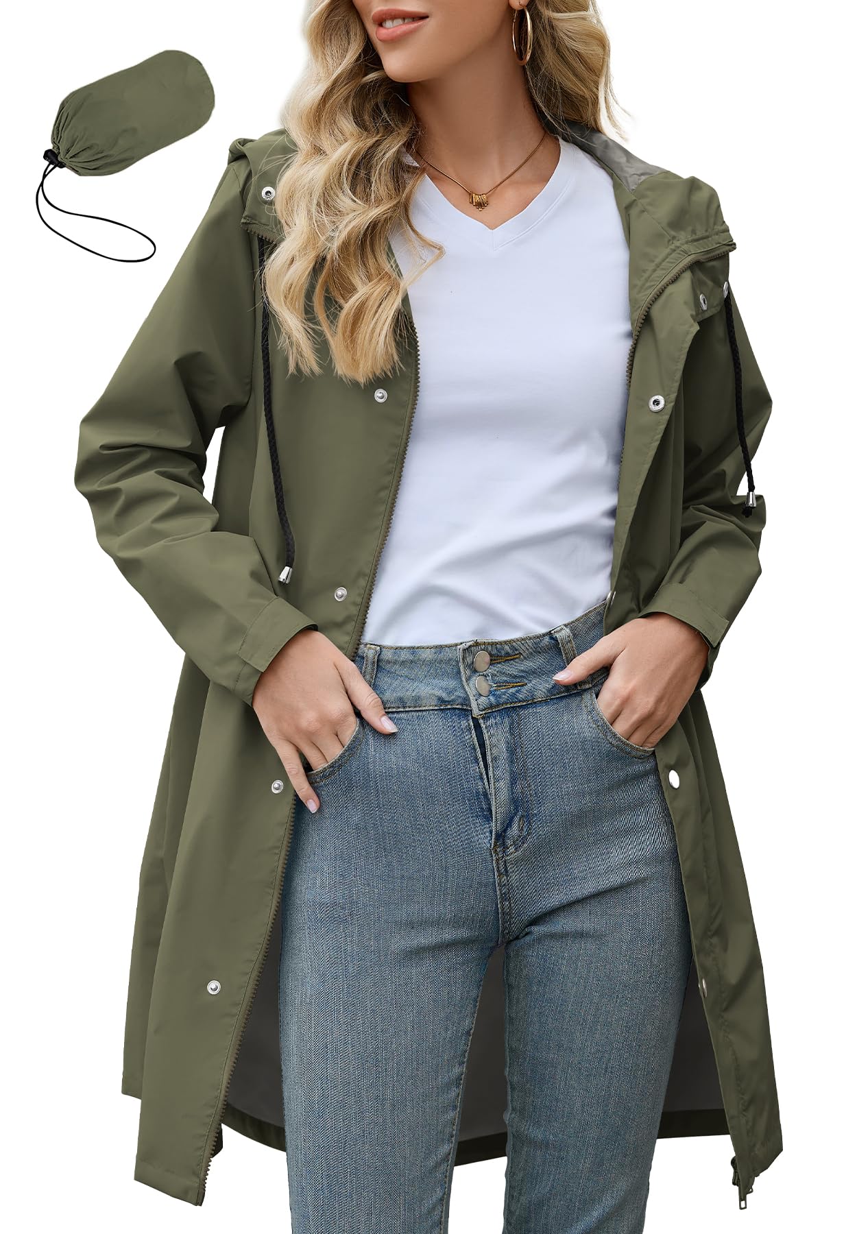 Zando Womens Rain Jacket with Hood - Travel Rain