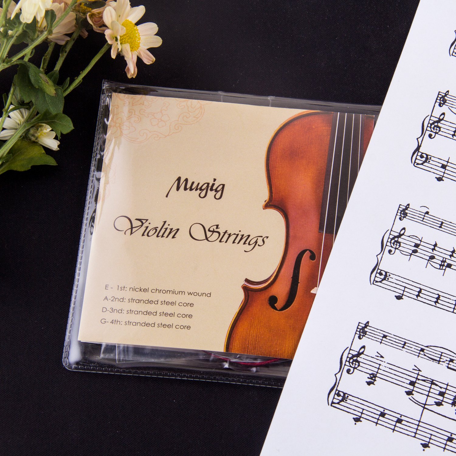 Mugig Full Set Violin Strings Size 4/4 & 3/4 Violin Strings, Package of 3, for Violin Strings, Set of 4