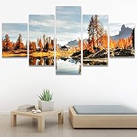SIGNWIN 5 Panel Canvas Wall Art Modern Art Farmhouse/Country Lake Multicolor Nature Photography Relax/Calm for Home Decorations Ready to Hang - 60