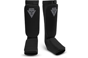 Titan Elasticated Cloth Shin Instep Guards with Hook and Loop Strap, Lightweight Padding, Snug Fit, Kids & Adults, for Boxing